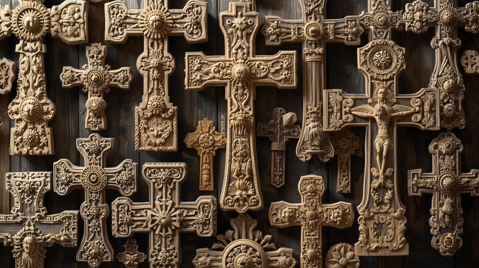 A group of crosses on a wall

AI-generated content may be incorrect.