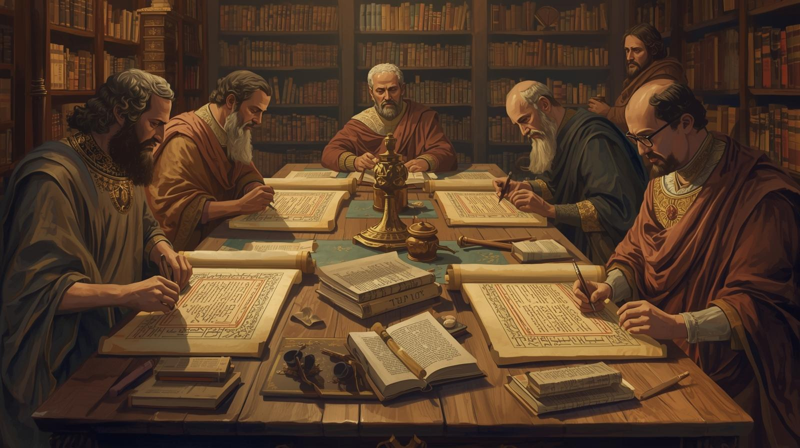 A group of men sitting at a table with books

AI-generated content may be incorrect.