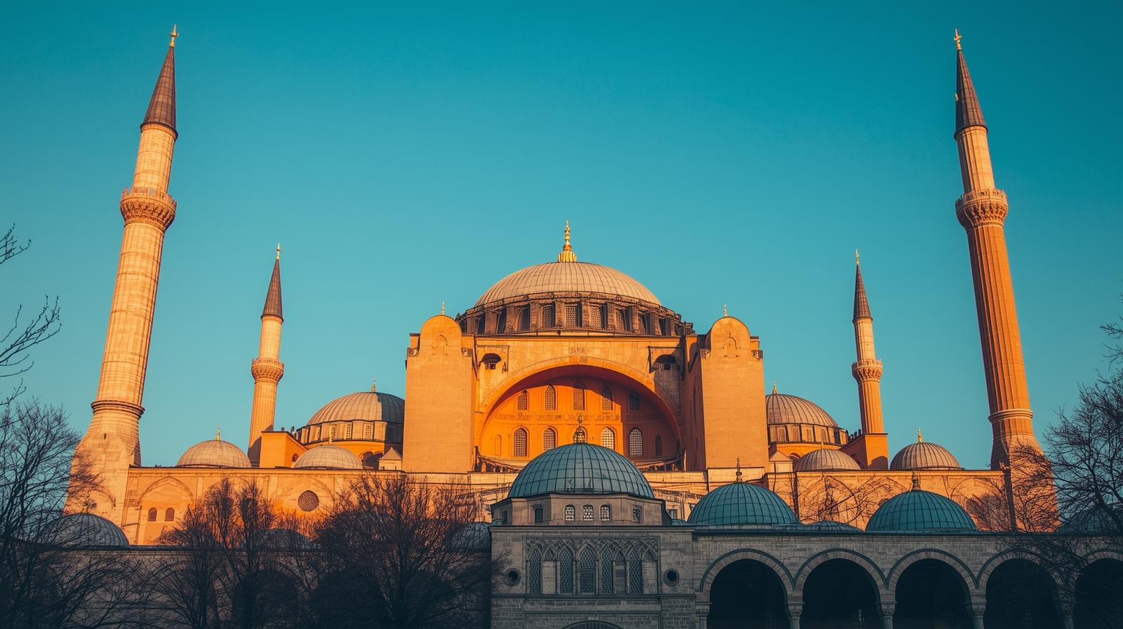 A large building with domes and a blue sky with Hagia Sophia in the background

AI-generated content may be incorrect.