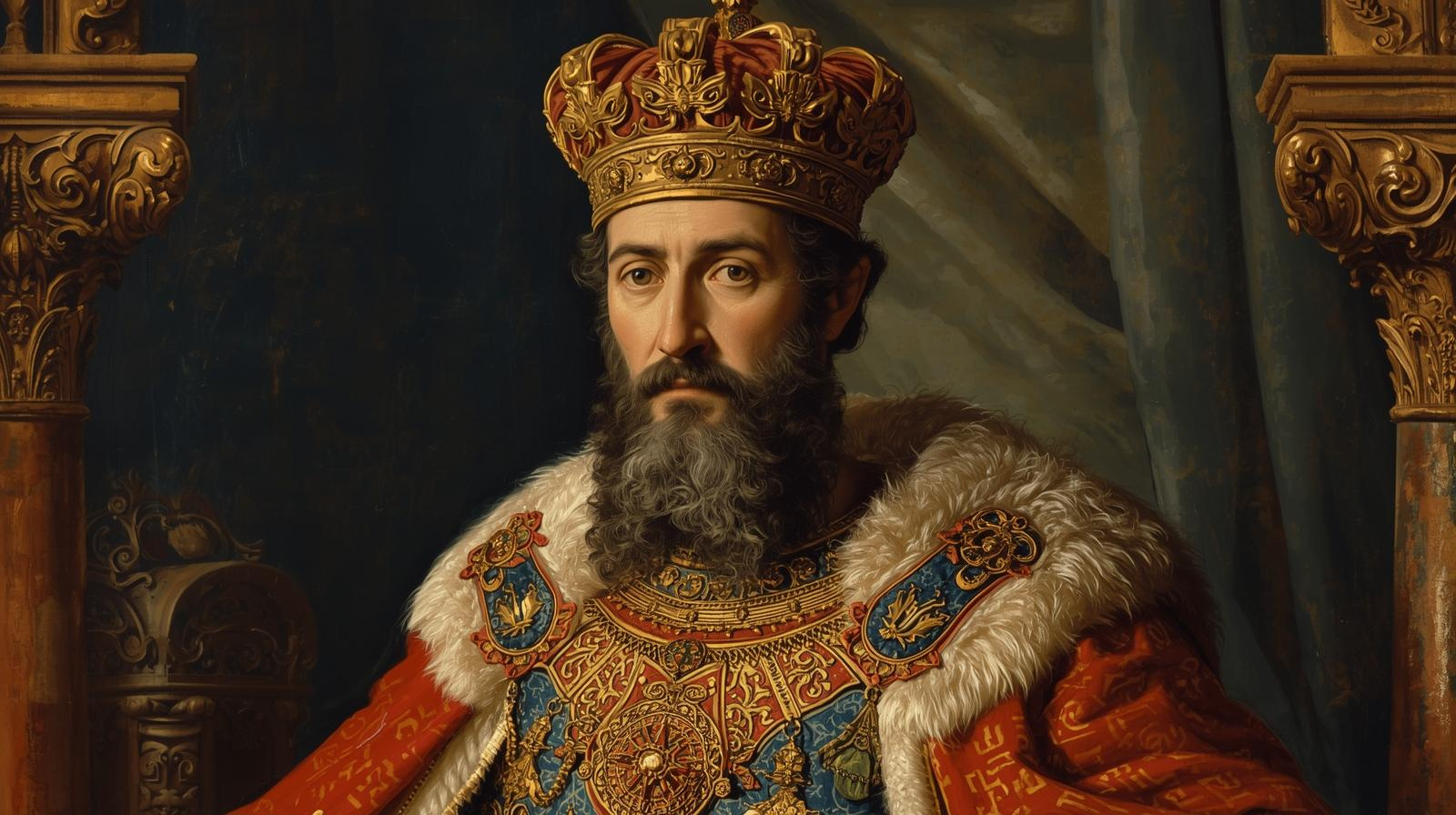 A person wearing a crown and a red robe

AI-generated content may be incorrect.